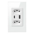 Brazil wall socket with six holes, two USB ports, in black finish showing outlet layout