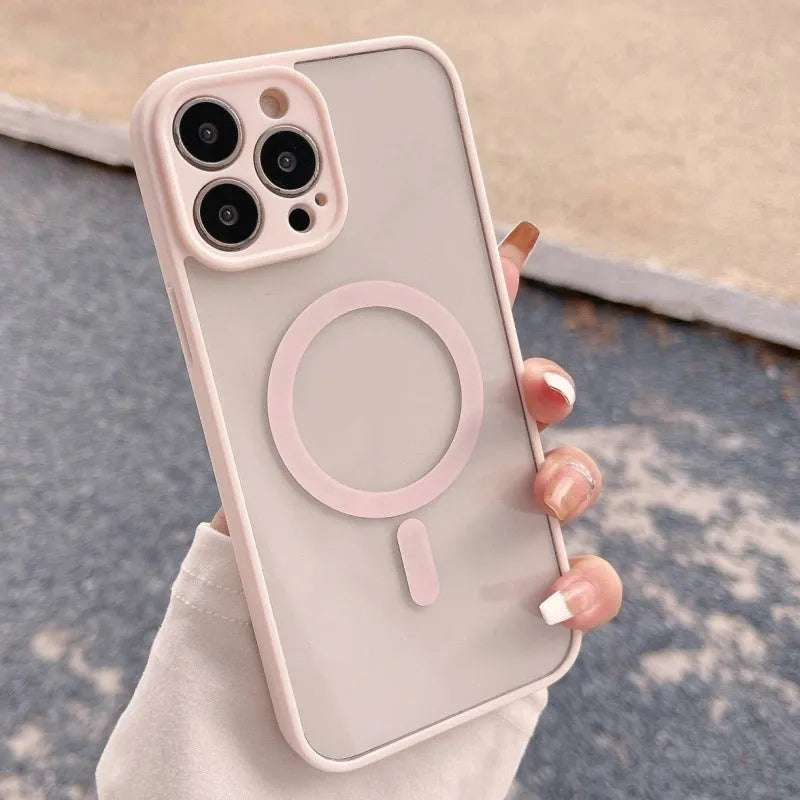 Magnetic frosted hard PC phone case with TPU edge, available in multiple colours for iPhone 13 14 15 series