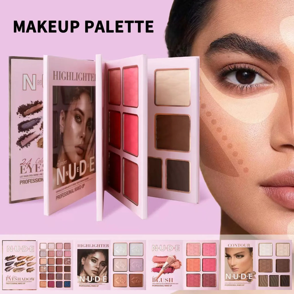 Multifunctional eye shadow plate with matte and shimmer finishes, blush, and highlight in a compact palette, colour U137A