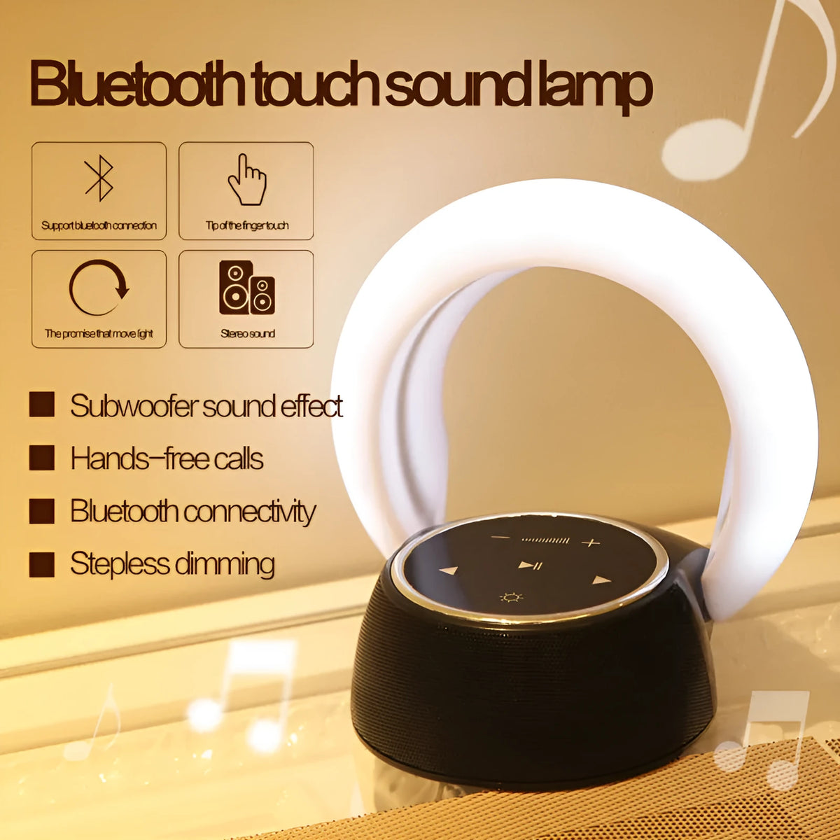 Bluetooth speaker desk lamp with subwoofer, touch dimming, white yellow blue light, 148mm folding design