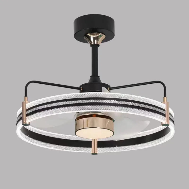 Modern ceiling fan light with remote control showing black and gold finish options