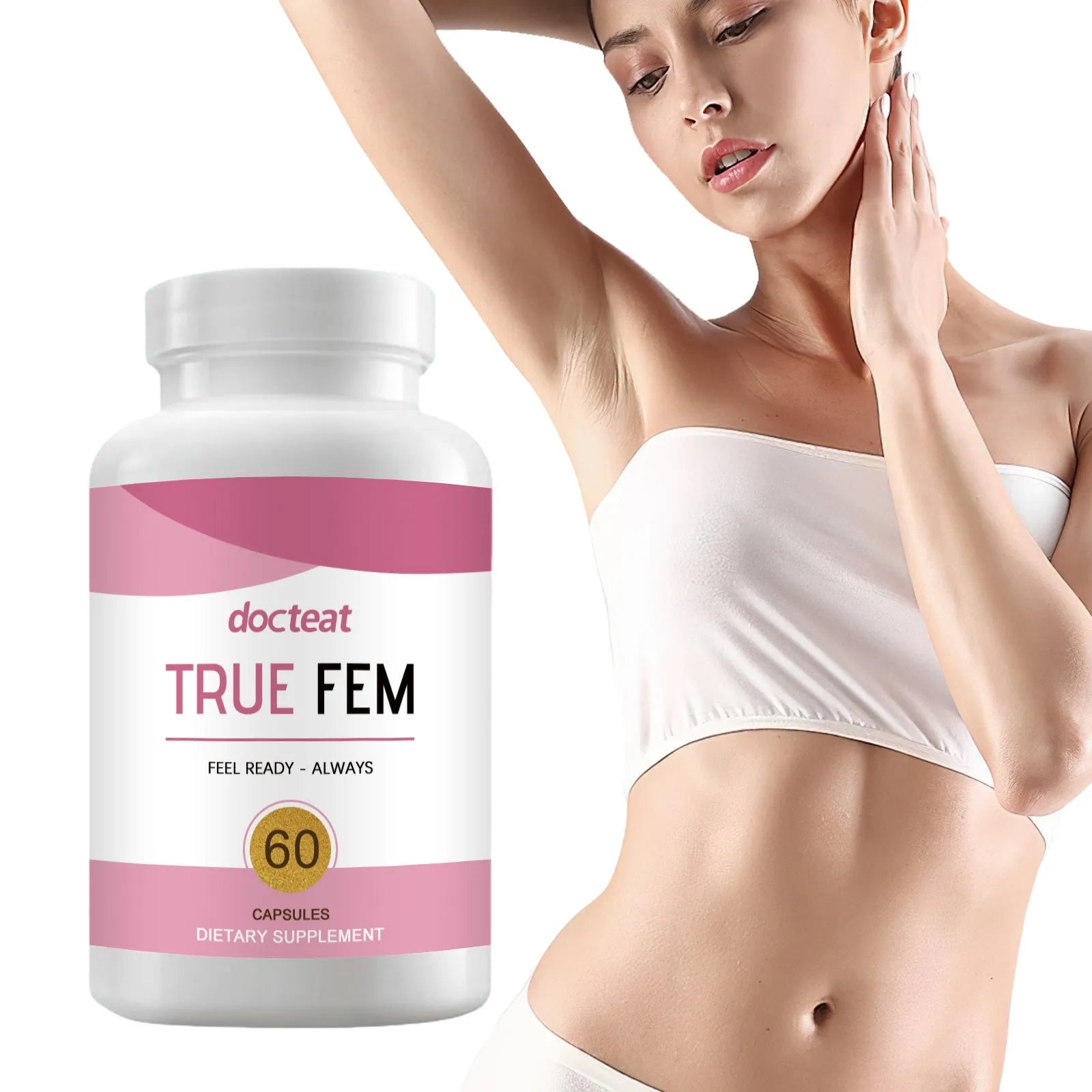 Female care herbal supplement capsules with plant extracts including fenugreek and black cohosh