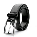 Men's brown genuine leather belt with wild 95 pattern and silver alloy buckle laid flat.