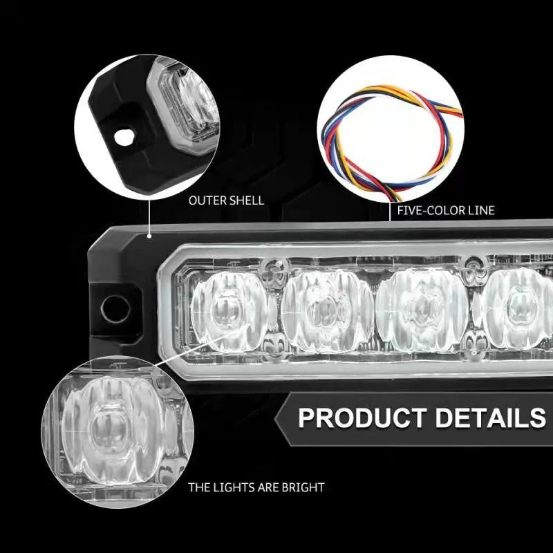 12W LED strobe warning light with 5-wire sync for truck side mounting, blue and red colour options