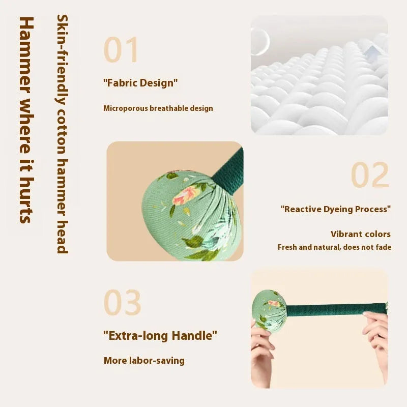 Argy wormwood hand-held massage hammer in green colour on a 26cm scale.