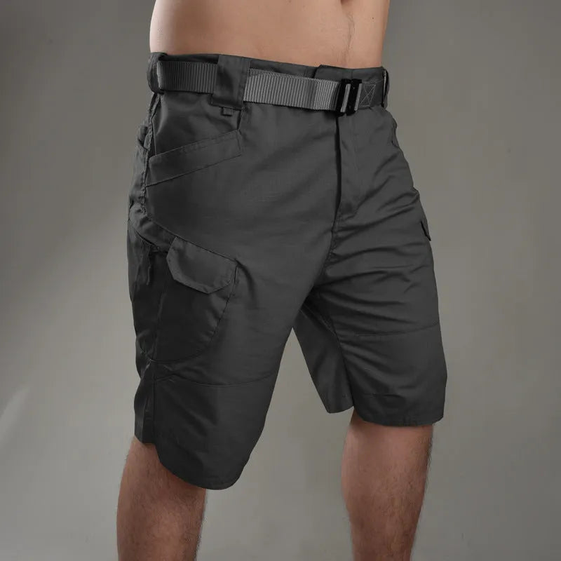 Men's cotton blend tactical shorts in camouflage pattern for outdoor hiking.