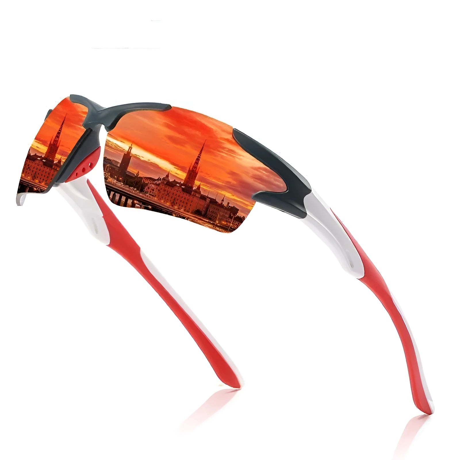 Men's and women's sports sunglasses with colourful film lenses in black frame and black gray option, dust-proof design for fishing and driving