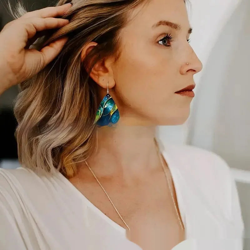 Acrylic flat branch knot drop earrings with printed surface in two style options