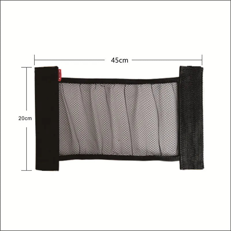 Polyester elastic storage net for organising items in a car boot, shown in 20x35cm and 20x45cm sizes.