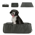 Portable dog travel bed in black, 3-in-1 pet carrier, mat and cushion, collapsible water and dirt resistant kennel