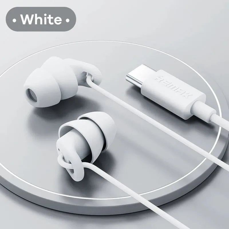 Remax Soft Sleep Earphones in black with silicone earbuds and 1.2m cable
