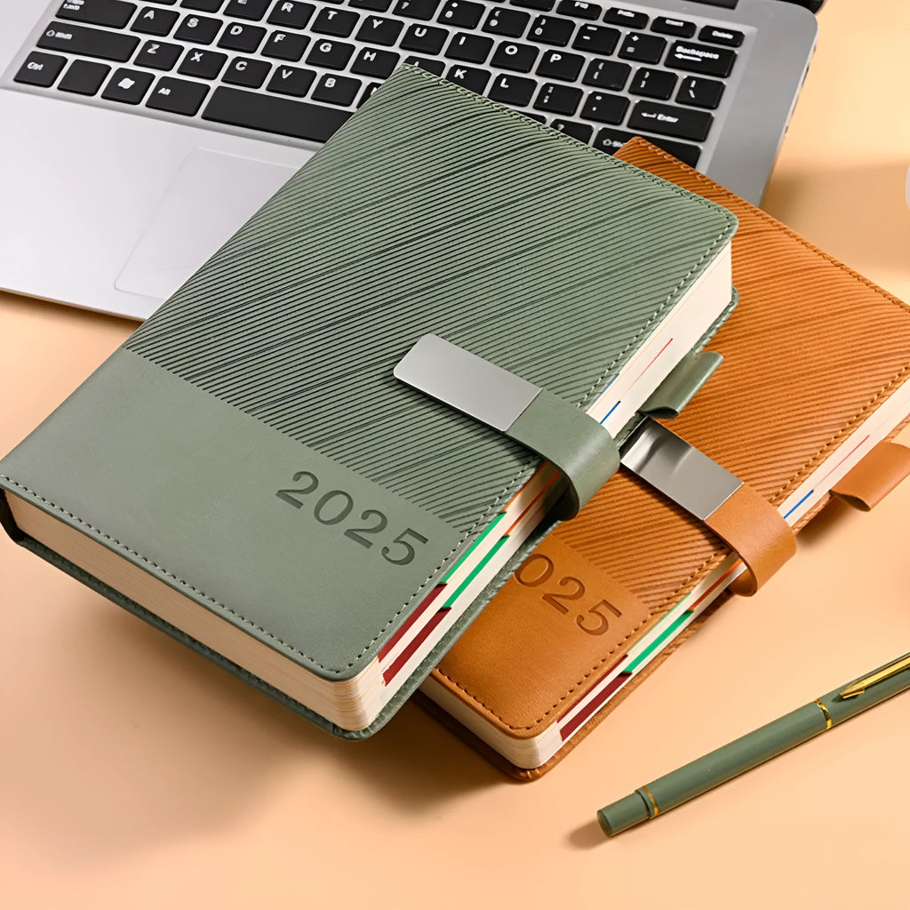 A4 business notepad with PU leather cover showing 204 sheets of 80g wood-free paper