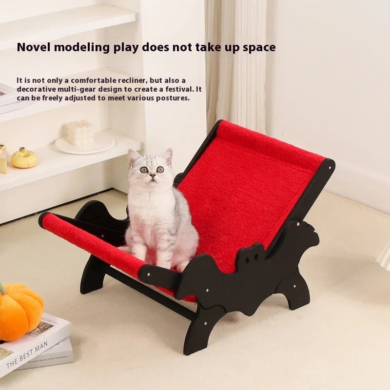Black and red wooden cat recliner bed with slatted base design measuring 40cm length