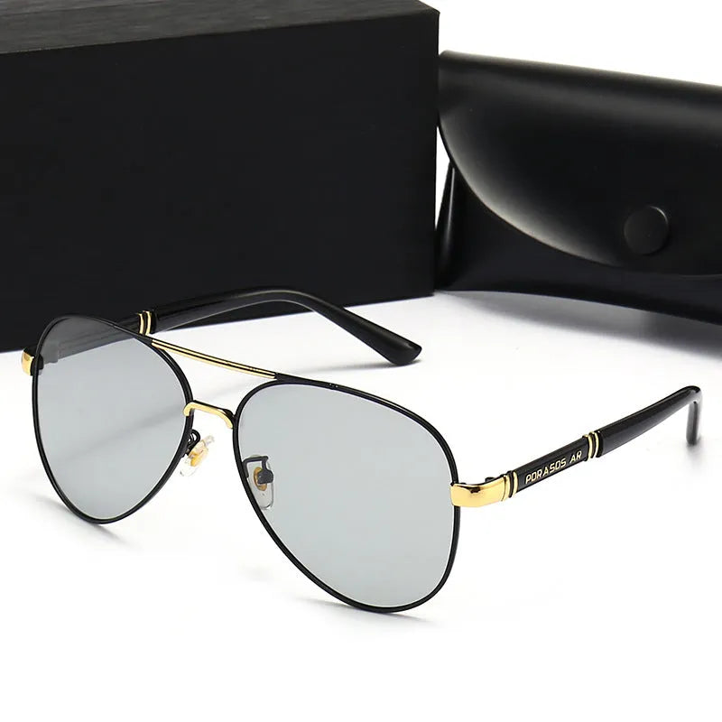 Men's polarized UV400 sunglasses with metal full frame and TAC lenses in black, gold, or silver options