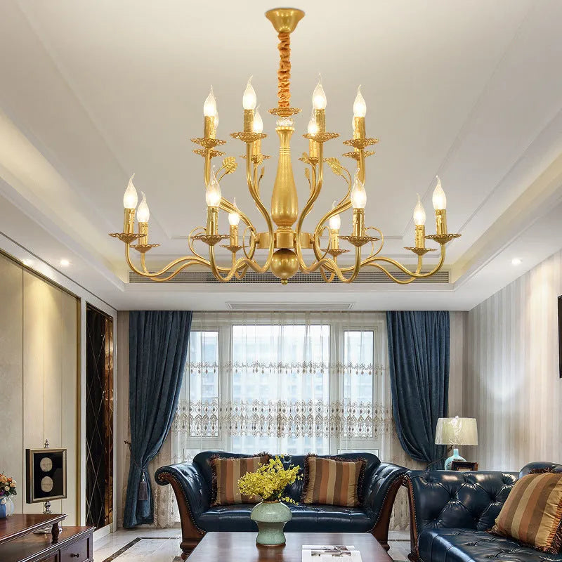 Black wrought iron candle crystal chandelier with 6 lights in a living room setting
