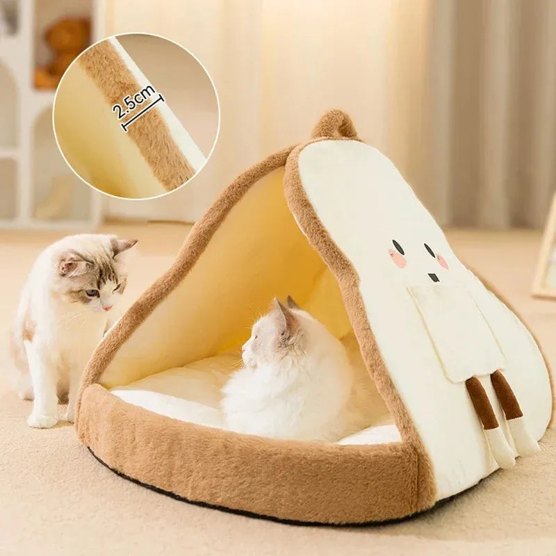 Green cat tent bed with fleece interior and mesh ventilation windows