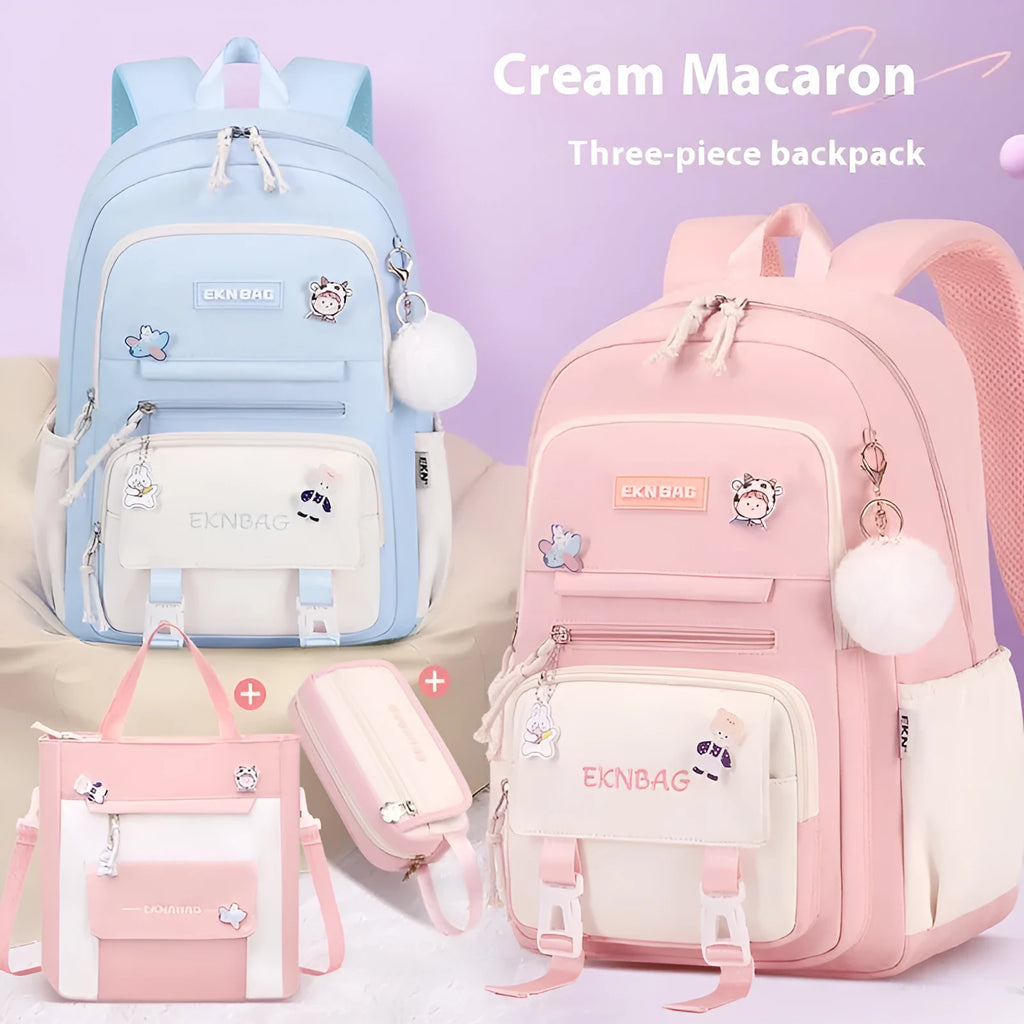 Waterproof Oxford cloth school backpack for girls with curved shoulder straps in six colour options