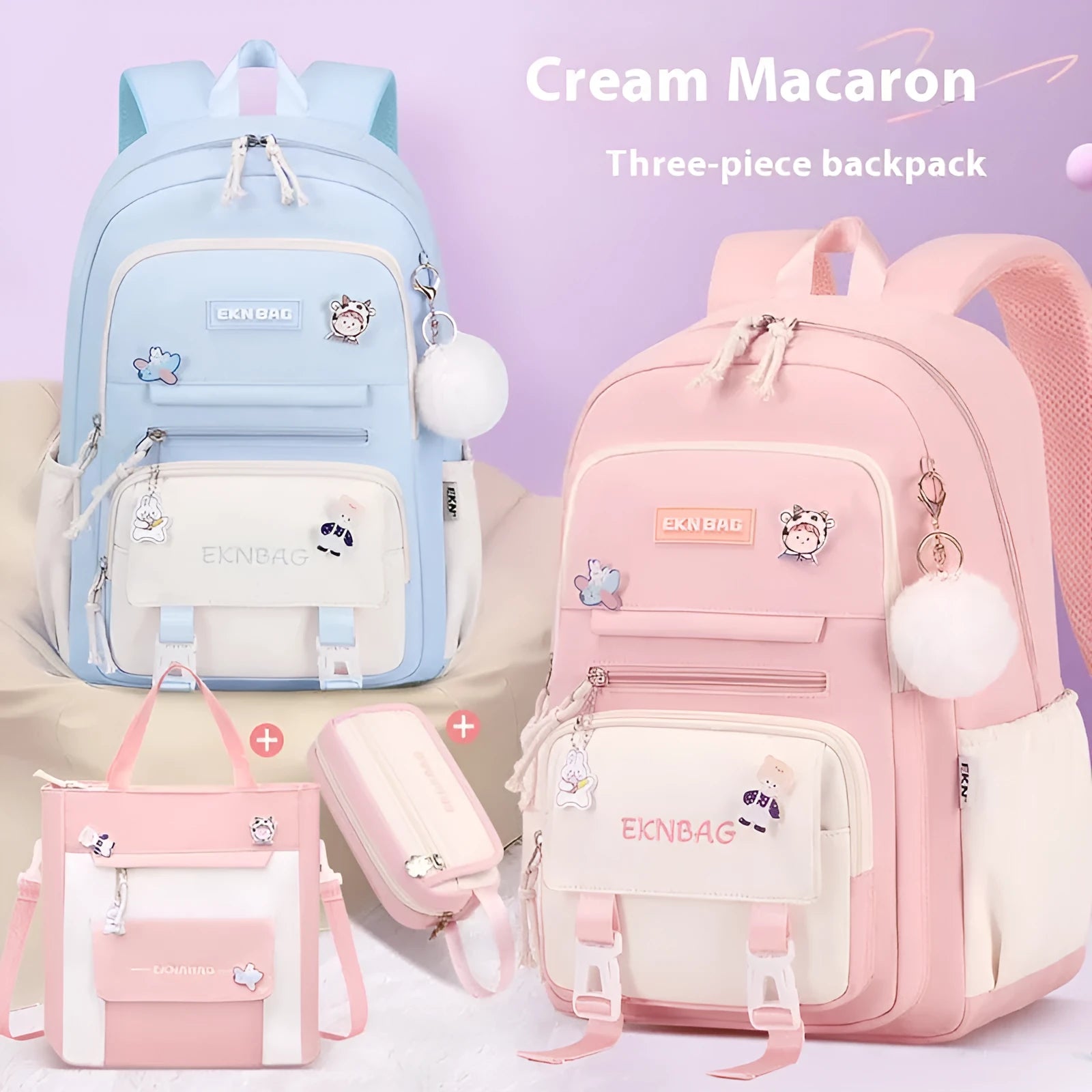 Waterproof Oxford cloth school backpack for girls with curved shoulder straps in six colour options