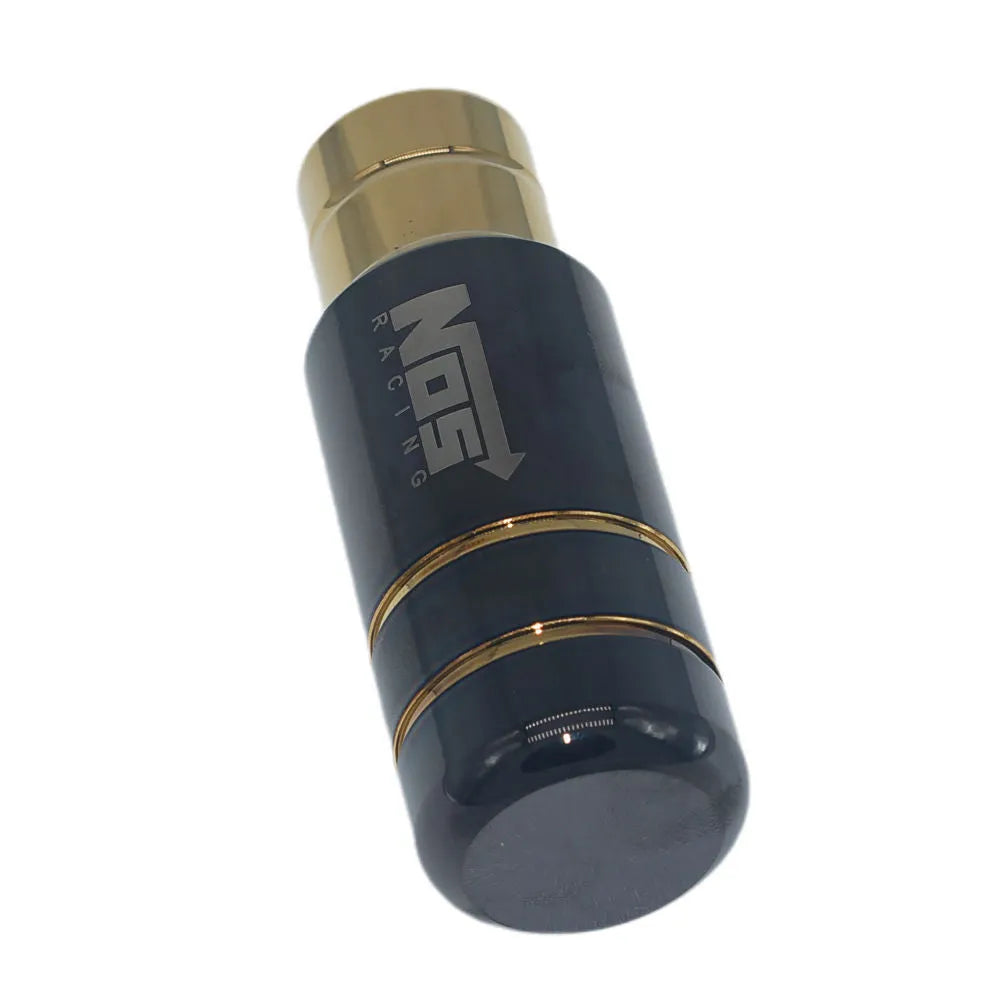 Roasted blue and black gold aluminium alloy universal car gear shift head with three rubber sleeves.