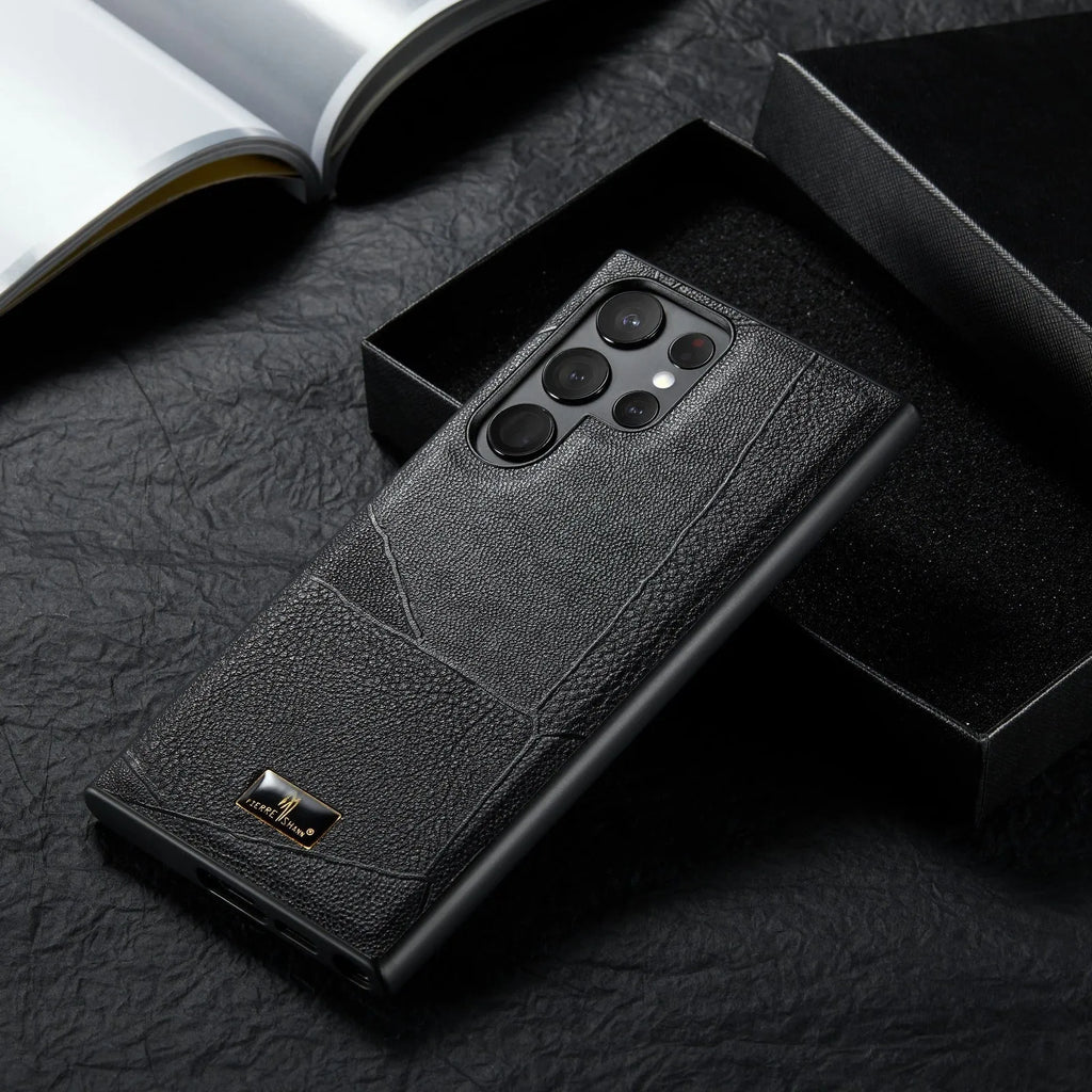 PU leather all-inclusive Samsung phone case in beef tendon black with simple solid colour business style