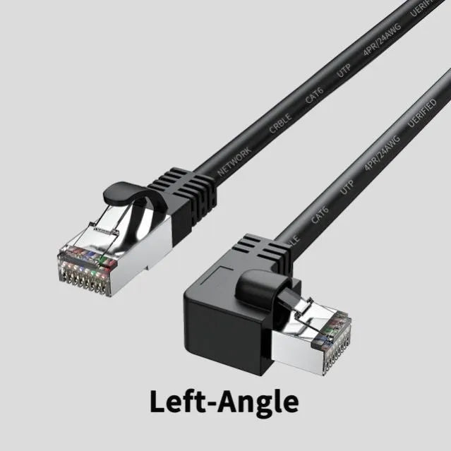 Cat6 Ethernet cable with right-angled metal RJ45 connector in various colour options