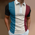 Men's summer polo shirt with zip detail and colour block design, milk silk blend, sizes S to XXXL