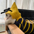 Yellow striped bee costume hoodie for bulldog pet winter jacket made of cotton plush material