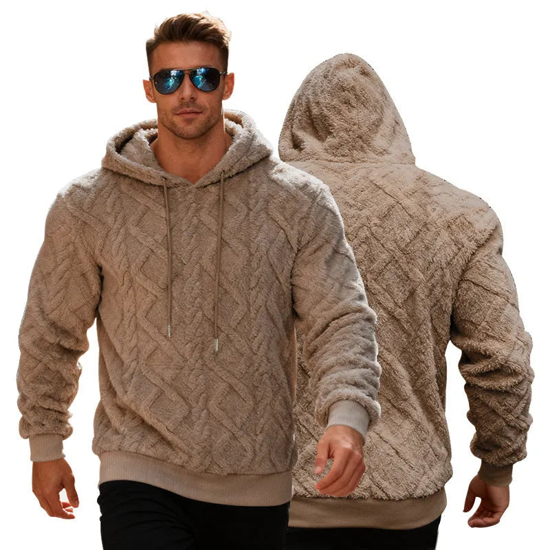 Casual heavy double-sided velvet loose pullover fleece lined sweatershirt in black, front view