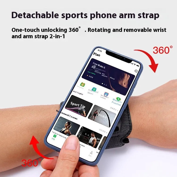 Black unisex mobile phone armband and wrist strap holder suitable for 4-7 inch smartphones during delivery work or sports
