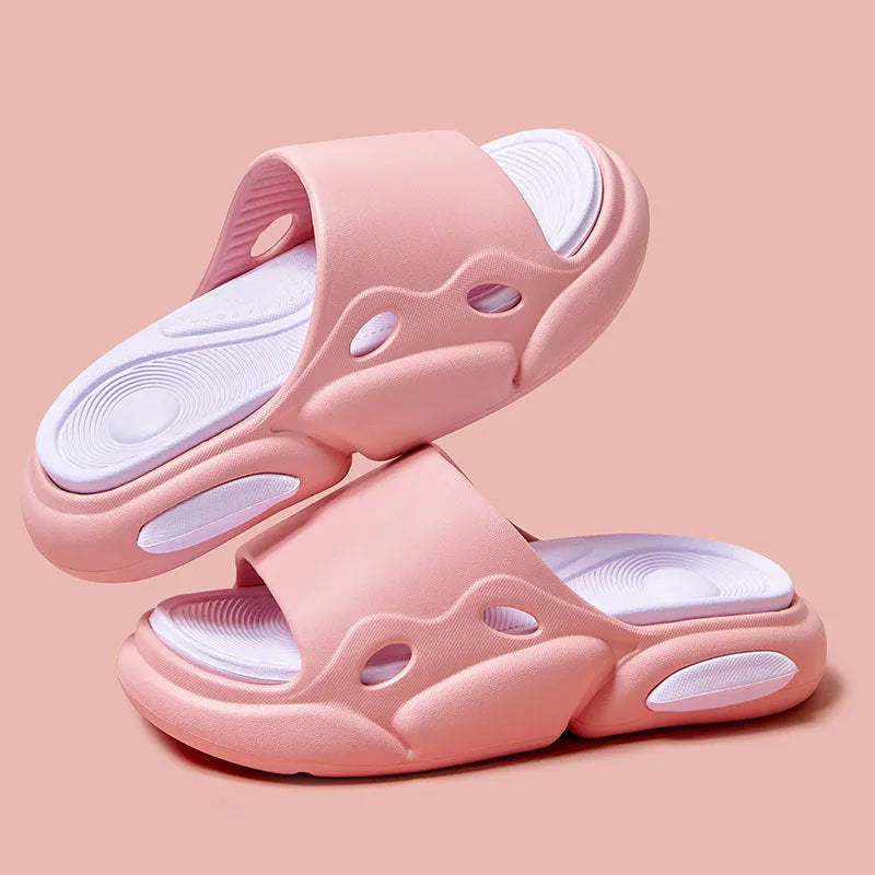 Women's two-colour thick-soled EVA slippers with leather lining in three colour options