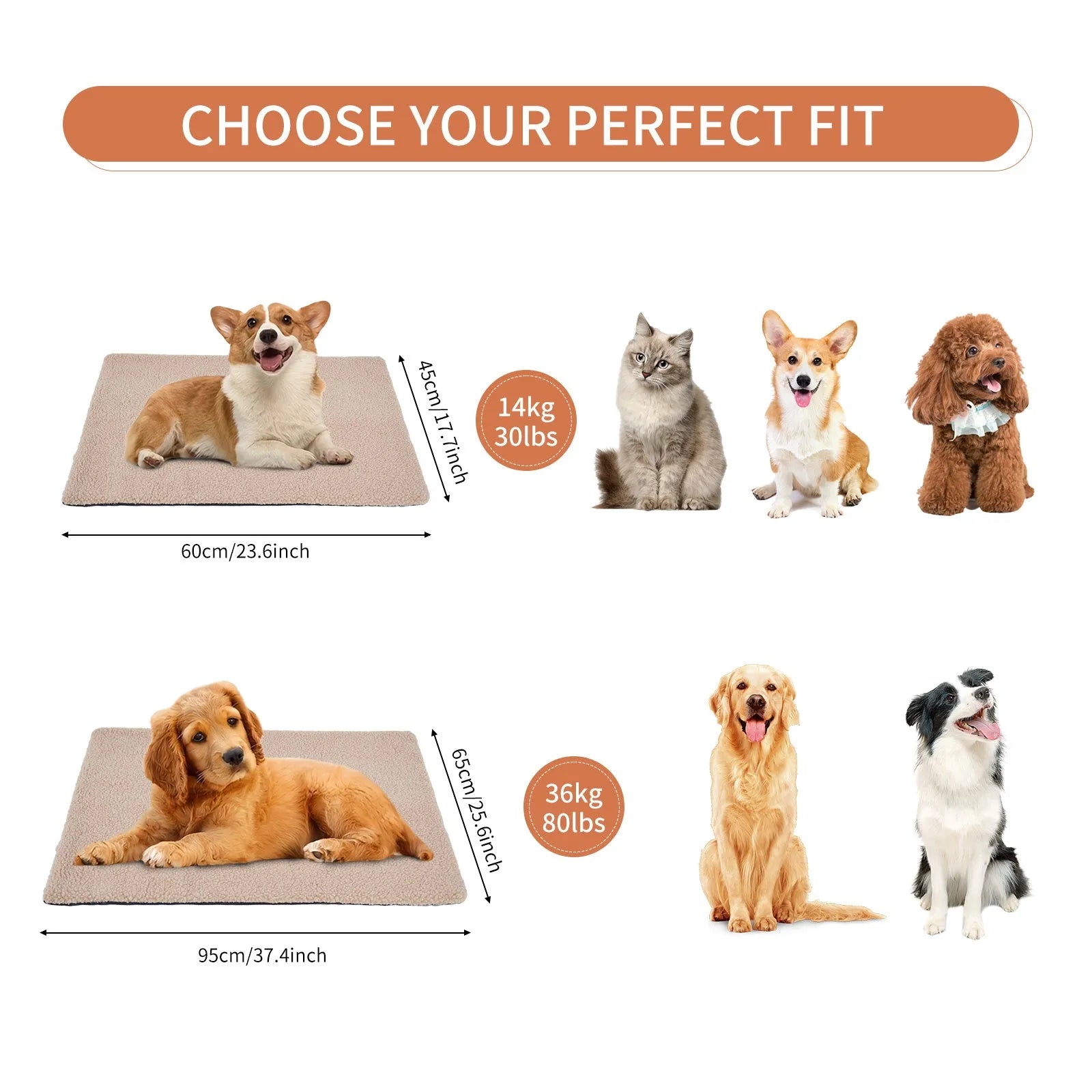 Grey plush self-heating pet bed for cats and small dogs with dimensions 95x65cm