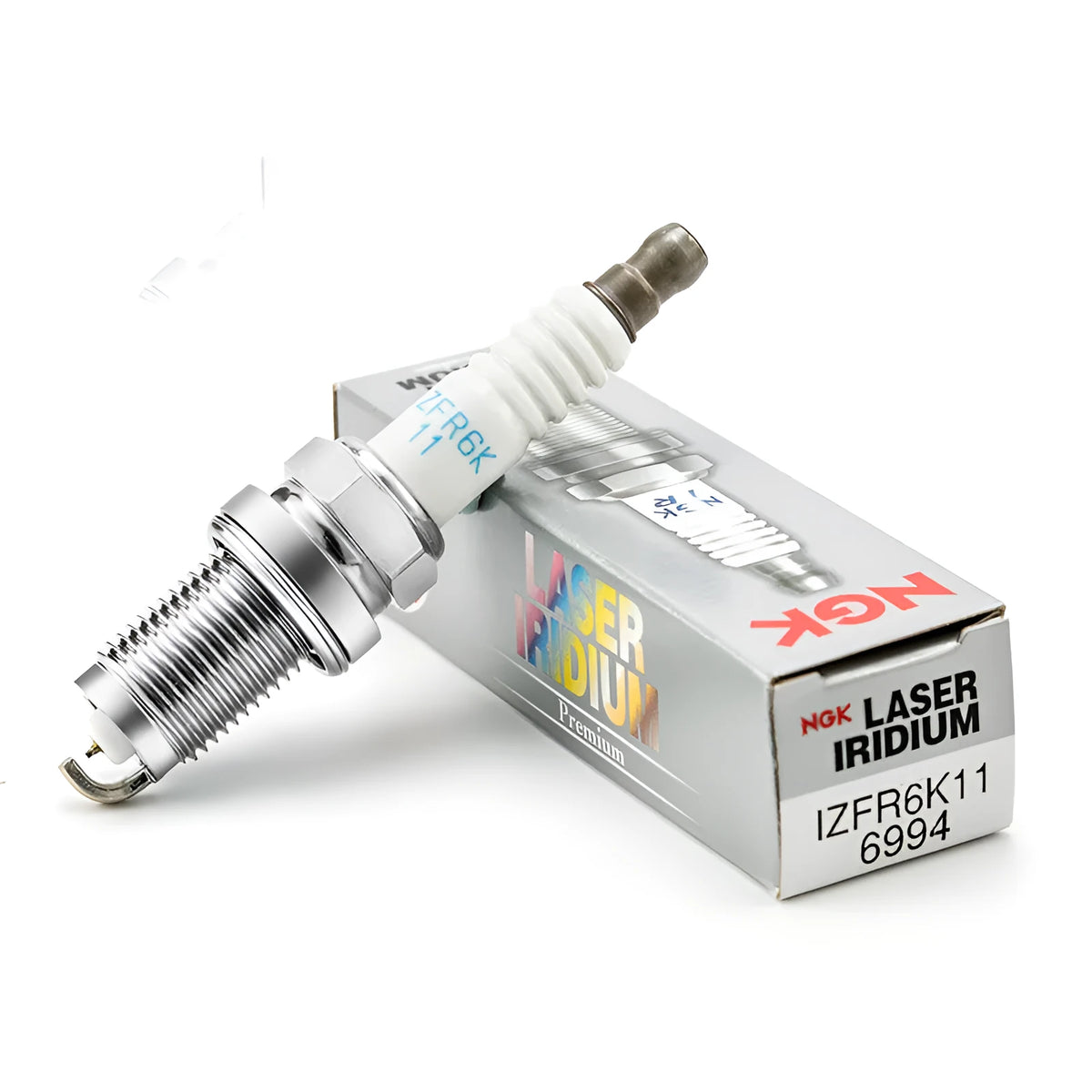 Iridium platinum spark plug with 14mm thread, 19mm screw length, 1.1mm gap and Hex 16 fitting in silver