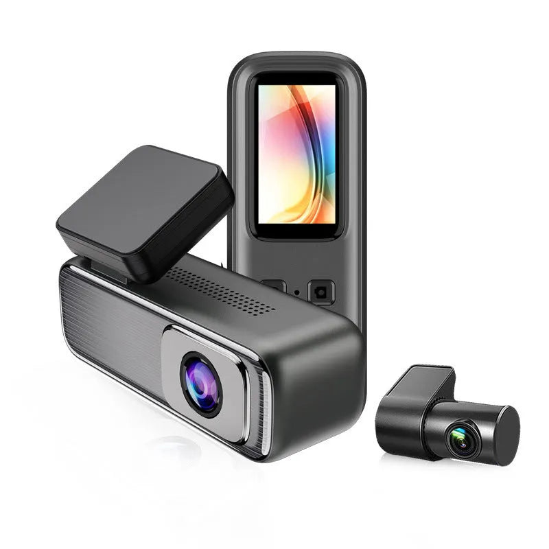 WiFi-connected driving recorder with 1.2-inch screen showing HD 2K video recording capability