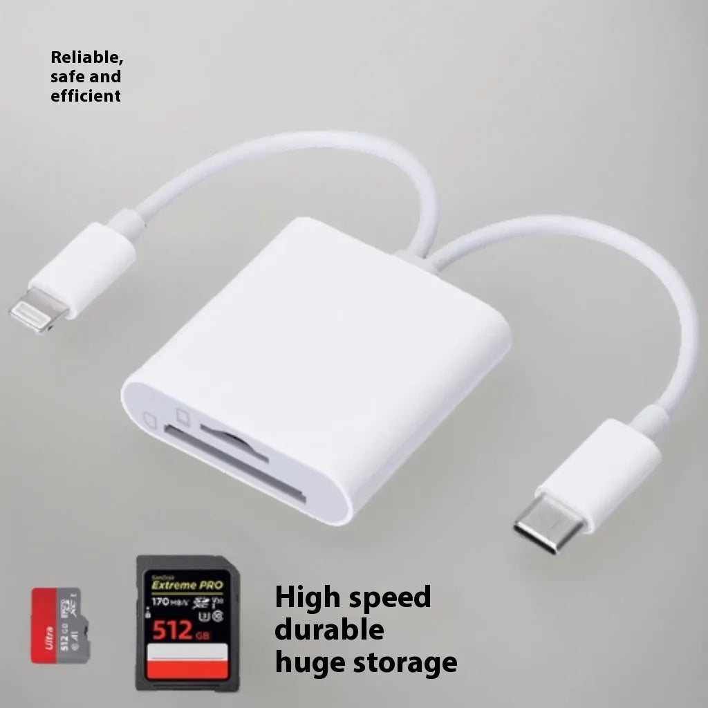 Type-C OTG SD TF memory card reader adapter cable with ABS shell and TPE line, 14.5 x 4 x 1.1 cm, in pearlescent bag