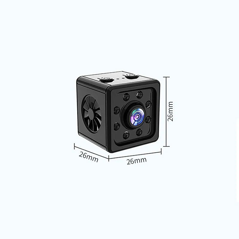 Black cubic K13 remote network sports camera with mounting bracket on a white background