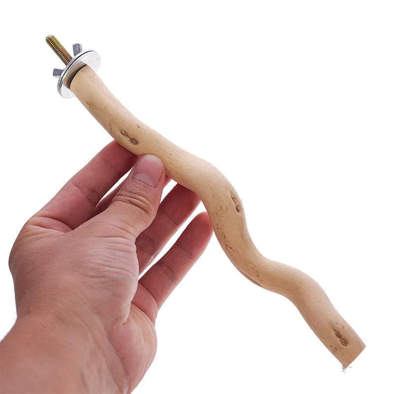 Pet Parrot Solid Wood Bird Stand Toy in natural wood finish, 20cm perch for small bird