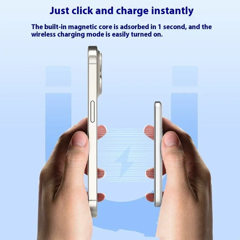 Gun grey magnetic wireless power bank showing slim alloy case with wireless charging surface