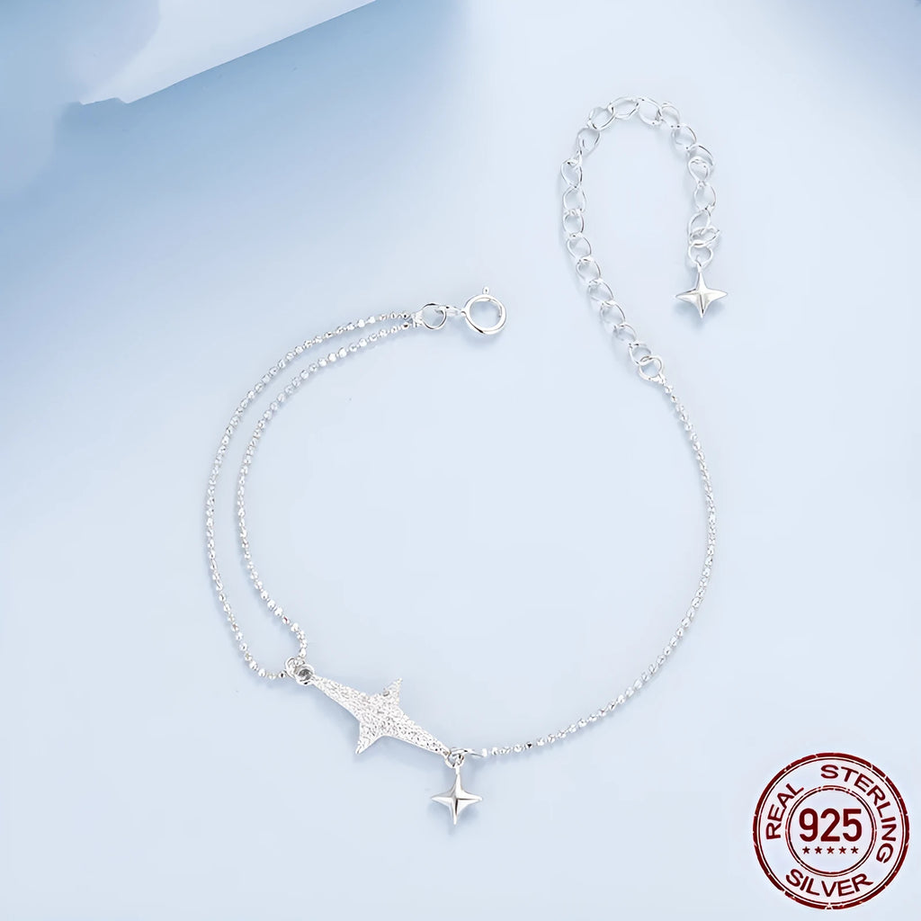 S925 sterling silver white gold plated star charm bracelet on a white background for women