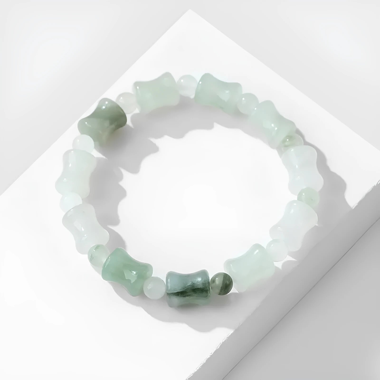 Natural chalcedony jade beaded bracelet with coconut shell beads and safety lock clasp