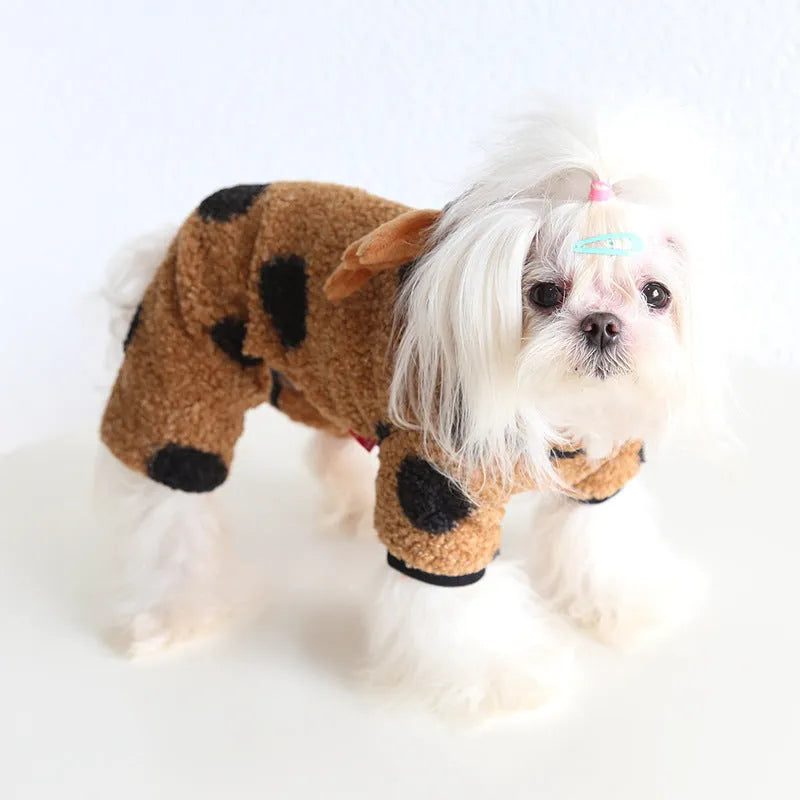 Polka dot elk couple pattern pet clothing in five sizes with four-leg and skirt-style designs