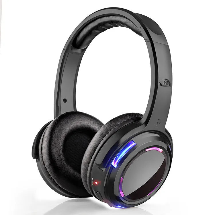 Black silent disco wireless headphones with over-ear design and a coiled 3.5mm cable.