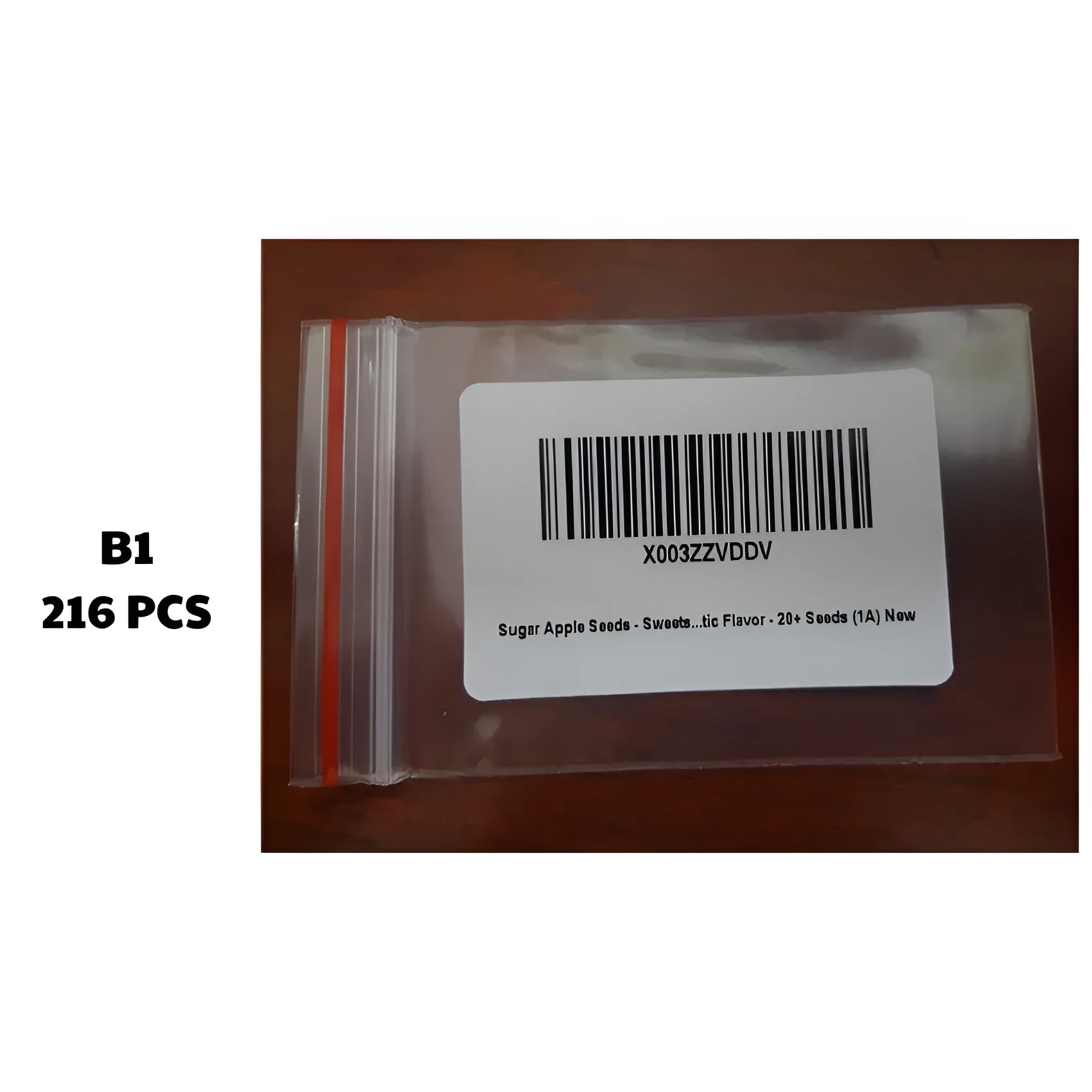Packet of SugarApple seeds labelled 216 Pcs for planting Annona squamosa custard apple trees.