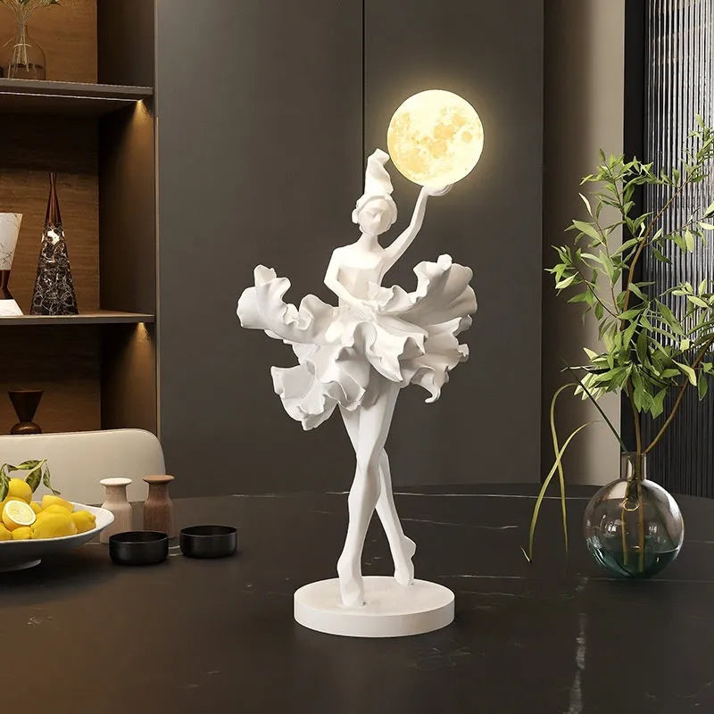 Girl's art decoration small night lamp resin ballet dancer pink colour on wine cabinet table