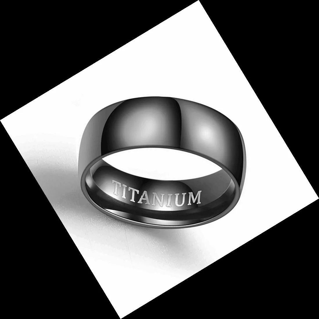 Black titanium steel ring with simple U shape, unisex stainless steel band, sizes 6 to 13