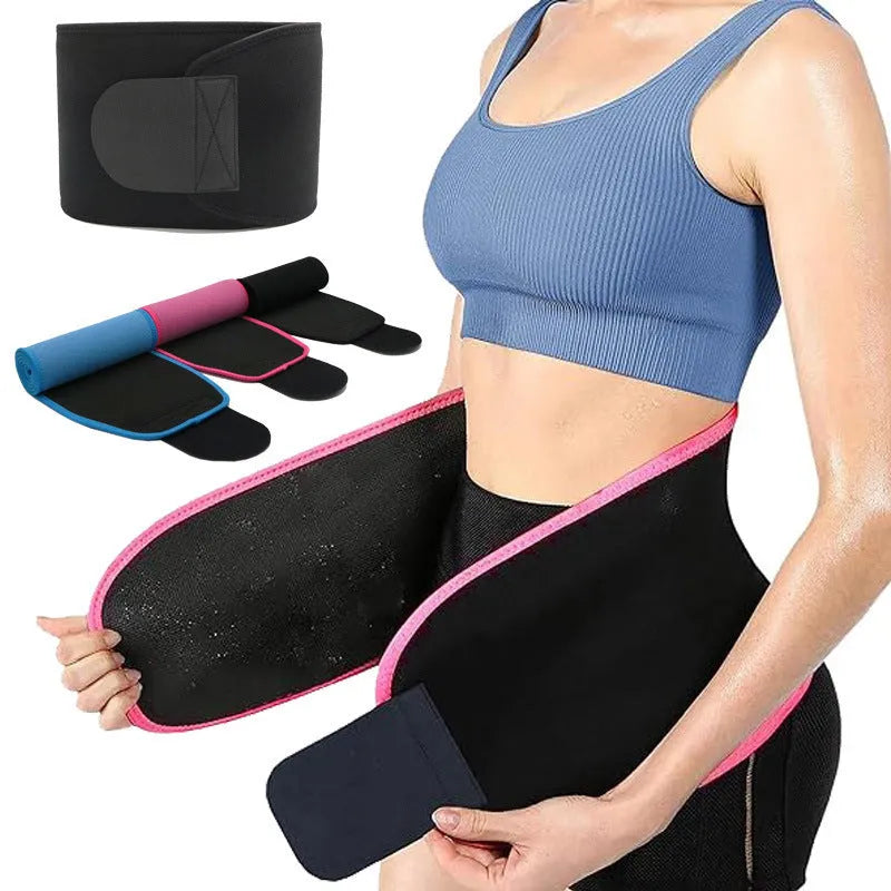 Adjustable neoprene fitness lumbar support belt in black, shown wrapped.