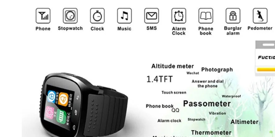 Smart Bluetooth sports watch in black with cross-platform Apple iOS and Android compatibility