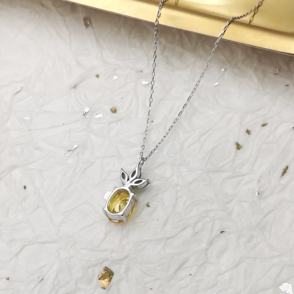 925 silver zircon small pineapple pendant necklace with 45cm carven cross-chain, fruit shaped design for women