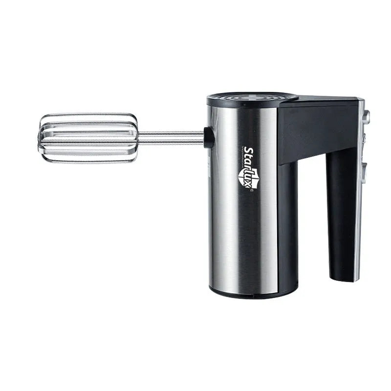 Black SL-25209 model 500W hand-held electric kitchen mixer with five speed settings.