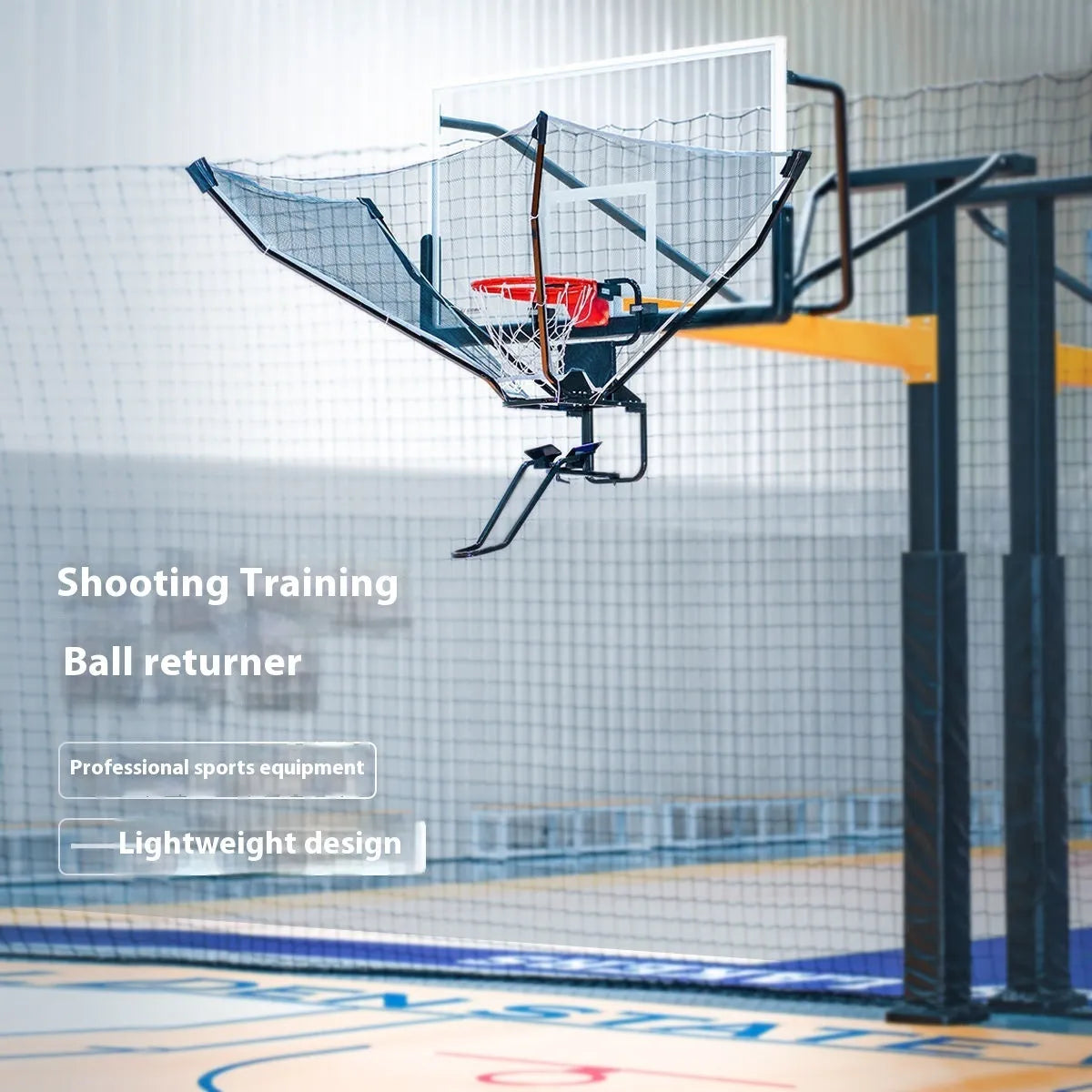 Basketball automatic serve training device with iron frame and cowhide surface for shooting practice
