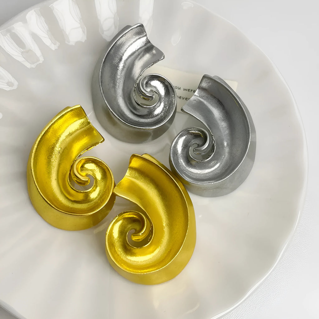 Geometric alloy ear studs with 5cm length in gold or silver electroplated finish